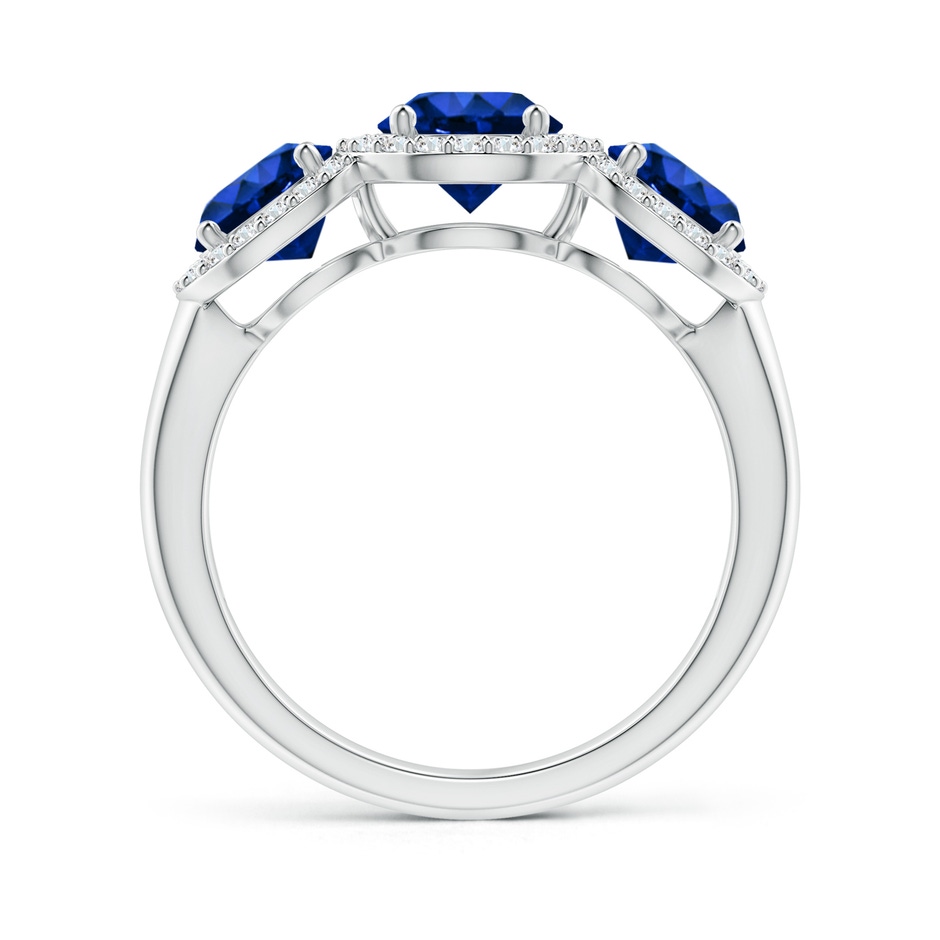 6mm AAAA Round Sapphire Three Stone Halo Ring with Diamonds in White Gold side-1