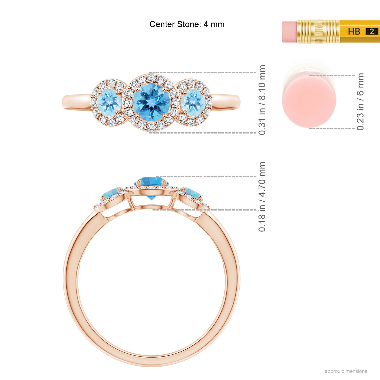 AA - Swiss Blue Topaz / 0.87 CT / 14 KT Rose Gold