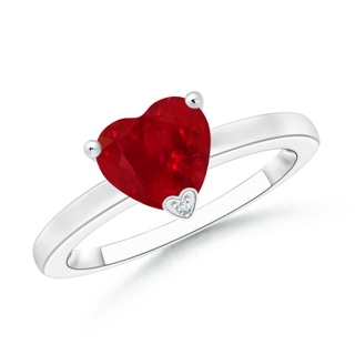 6mm AAA Solitaire Heart Shaped Ruby Promise Ring in White Gold