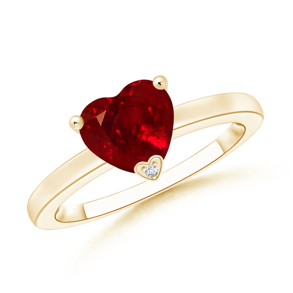 6mm AAAA Solitaire Heart Shaped Ruby Promise Ring in Yellow Gold