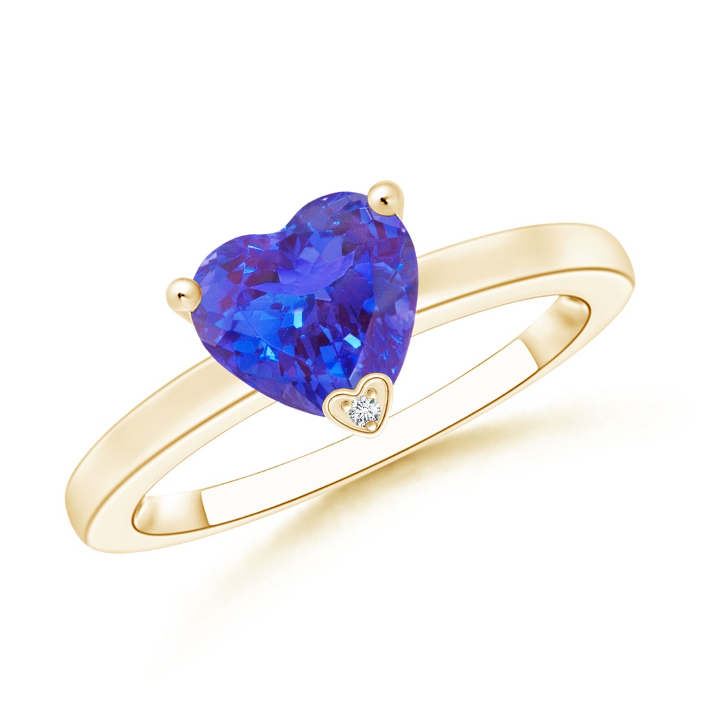 7mm AAA Solitaire Heart Shaped Tanzanite Promise Ring in Yellow Gold