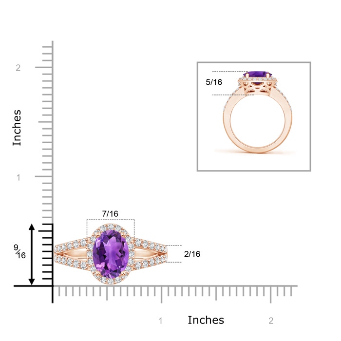 10x8mm AAA Oval Amethyst Split Shank Halo Ring in Rose Gold Product Image