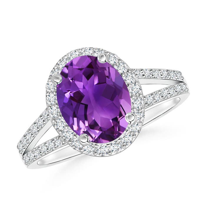 Oval Amethyst Split Shank Halo Ring | Angara