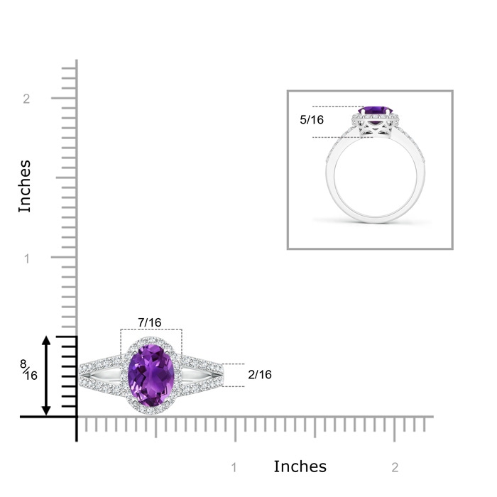 9x7mm AAAA Oval Amethyst Split Shank Halo Ring in White Gold Product Image