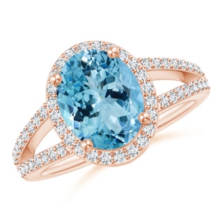 12.00x9.85x6.64mm AAA GIA Certified Oval Aquamarine Halo Ring in 18K Rose Gold