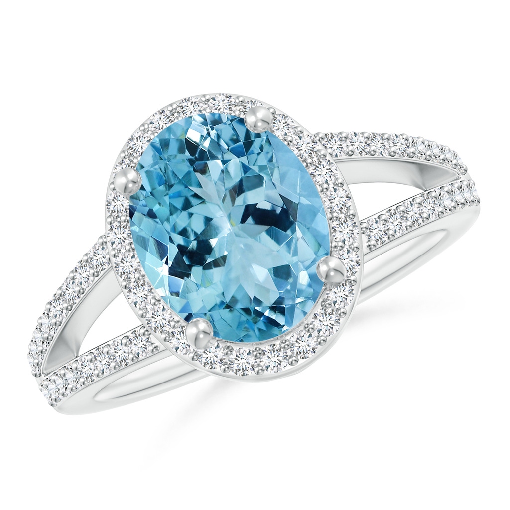 12.00x9.85x6.64mm AAA GIA Certified Oval Aquamarine Halo Ring in 18K White Gold