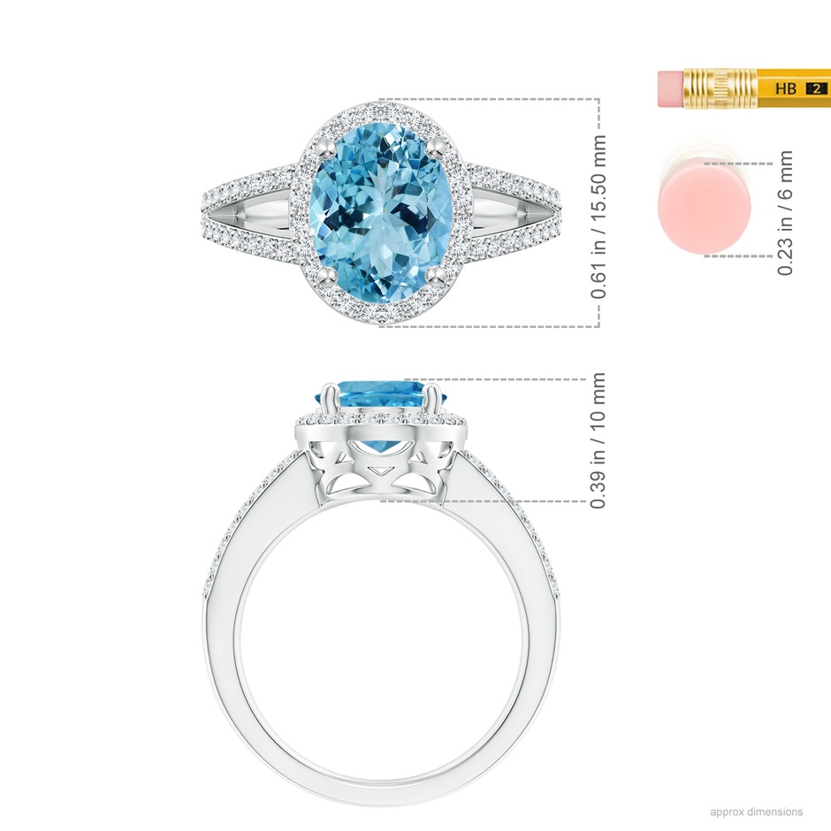 12.00x9.85x6.64mm AAA GIA Certified Oval Aquamarine Halo Ring in 18K White Gold ruler