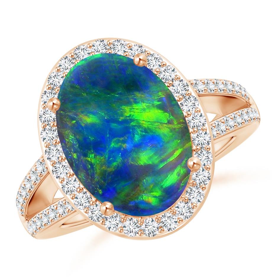 12.25x9.70x3.09mm AA Oval Black Opal Split Shank Halo Ring in Rose Gold side 199