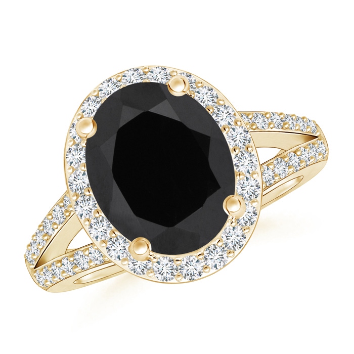 Oval Black Onyx Split Shank Halo Ring | Angara