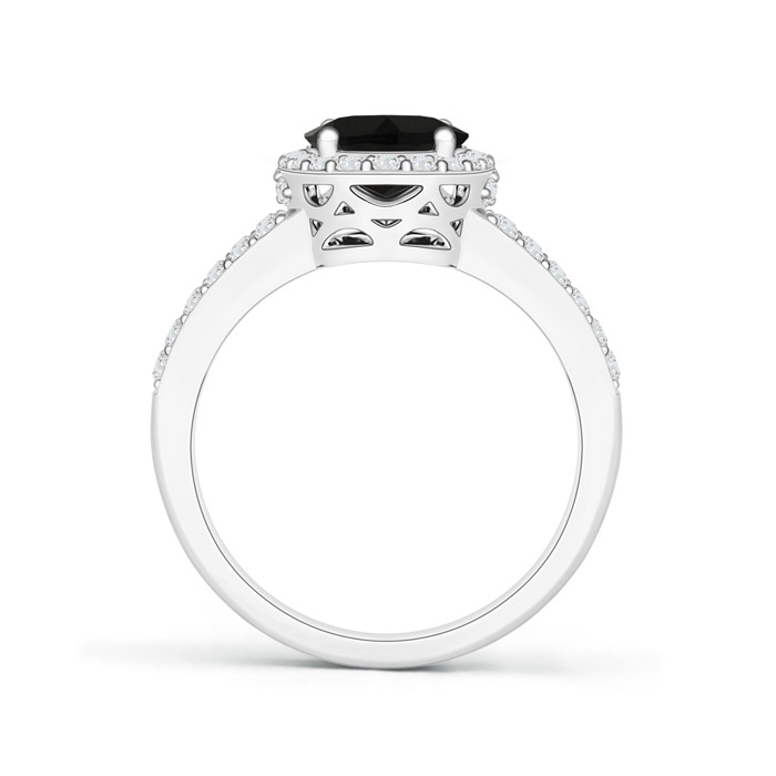 9x7mm AAA Oval Black Onyx Split Shank Halo Ring in White Gold product image