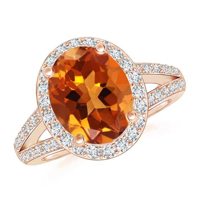 10x8mm AAAA Oval Citrine Split Shank Halo Ring in Rose Gold 