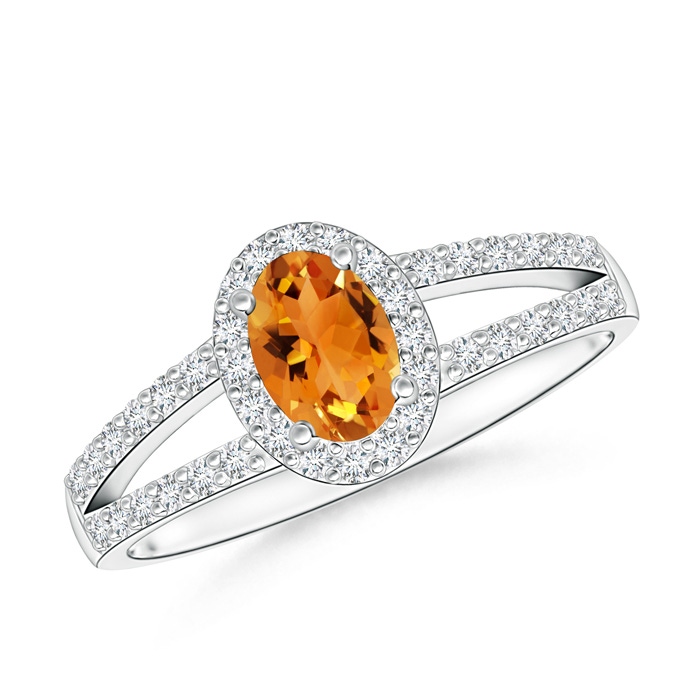 6x4mm AAA Oval Citrine Split Shank Halo Ring in White Gold 