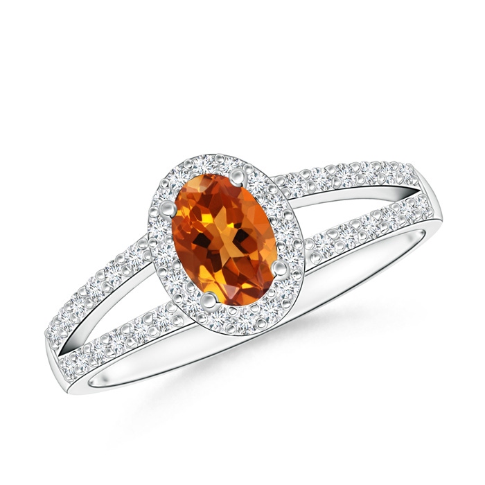 6x4mm AAAA Oval Citrine Split Shank Halo Ring in White Gold 