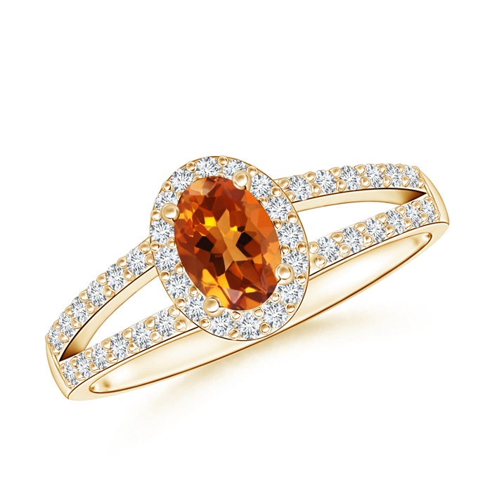 6x4mm AAAA Oval Citrine Split Shank Halo Ring in Yellow Gold 