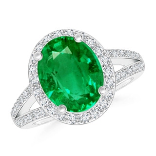 10x8mm AAA Oval Emerald Split Shank Halo Ring in P950 Platinum