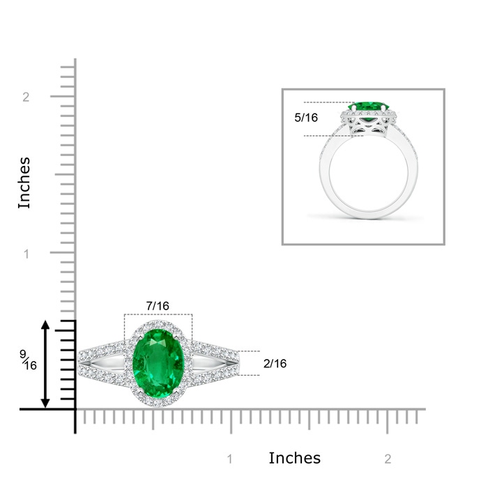 10x8mm AAA Oval Emerald Split Shank Halo Ring in White Gold Product Image