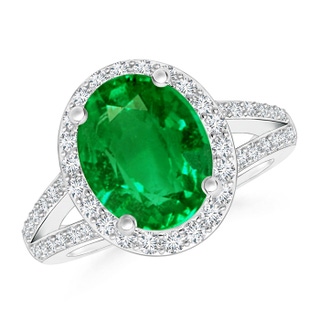 10x8mm AAAA Oval Emerald Split Shank Halo Ring in P950 Platinum