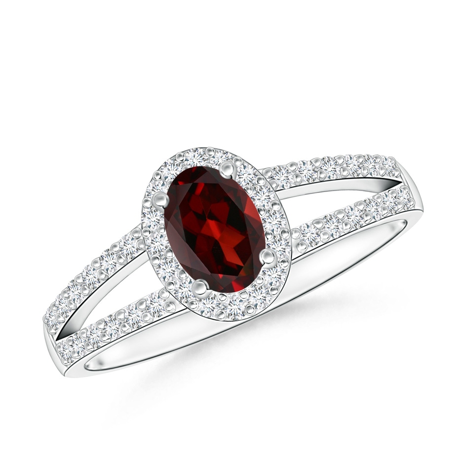6x4mm AAA Oval Garnet Split Shank Halo Ring in P950 Platinum 