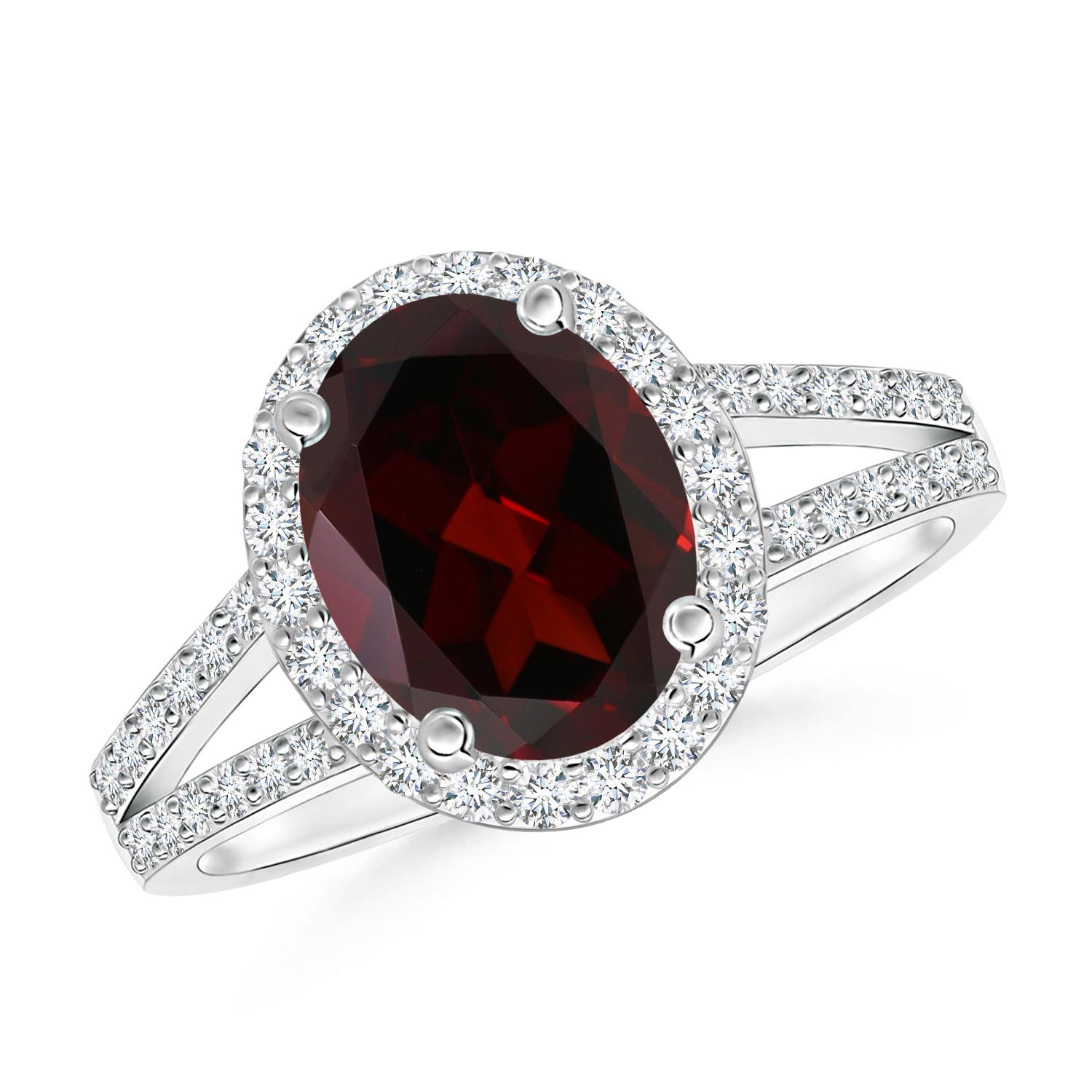 Angara Germany Angara 2.0 Carats Oval Garnet Split Shank Halo Ring in 9K White Gold SR0357GD-WGN-A-9x7
