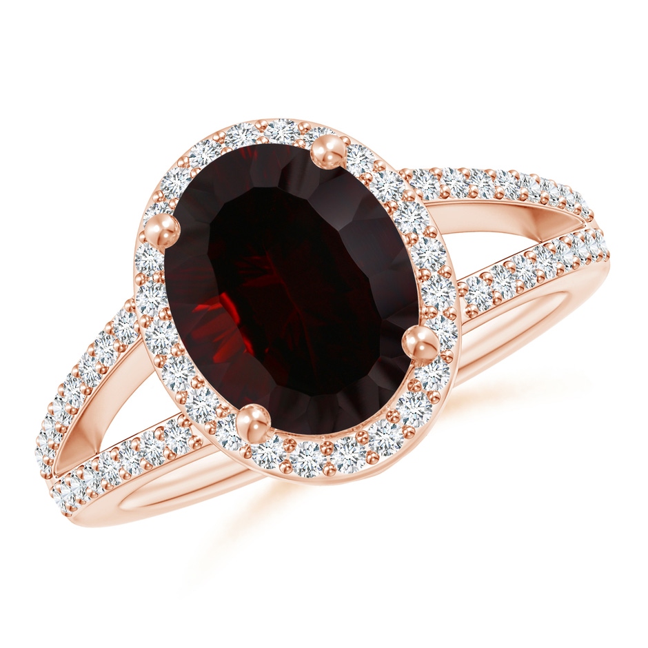14.08x10.09x5.79mm AAA GIA Certified Oval Garnet Split Shank Halo Ring in 18K Rose Gold 