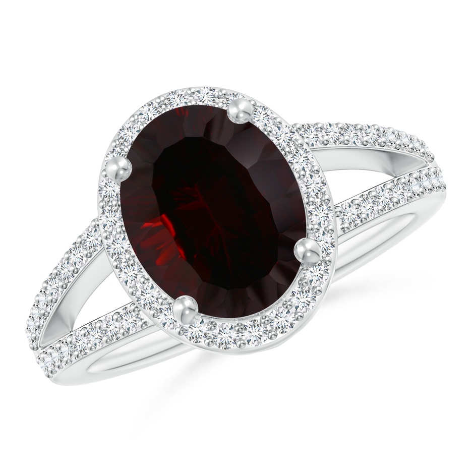 14.08x10.09x5.79mm AAA GIA Certified Oval Garnet Split Shank Halo Ring in 18K White Gold 