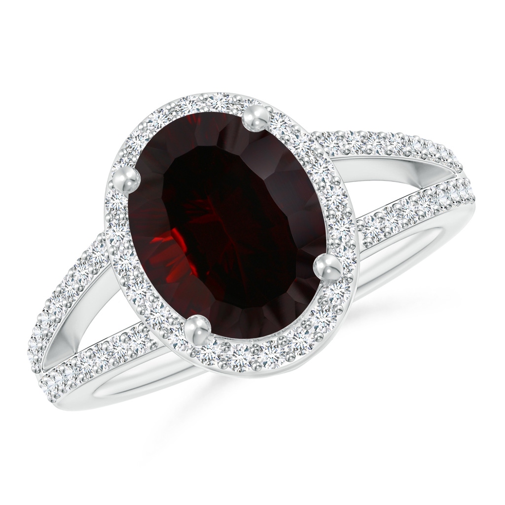 14.08x10.09x5.79mm AAA GIA Certified Oval Garnet Split Shank Halo Ring in White Gold
