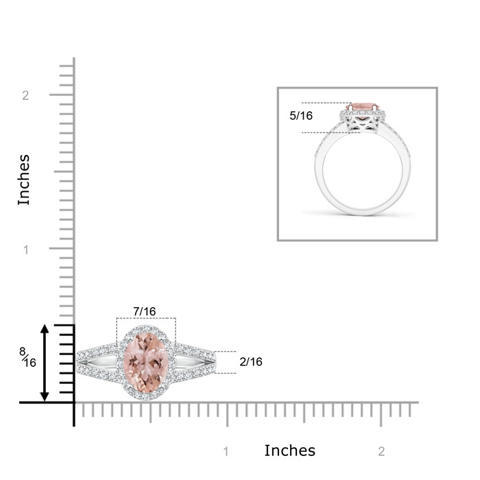 9x7mm AAA Oval Morganite Split Shank Halo Ring in White Gold Product Image