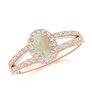 6x4mm AAA Oval Opal Split Shank Halo Ring in 9K Rose Gold