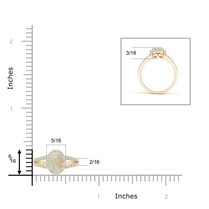 6x4mm AAA Oval Opal Split Shank Halo Ring in 9K Yellow Gold product image