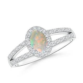 6x4mm AAAA Oval Opal Split Shank Halo Ring in P950 Platinum