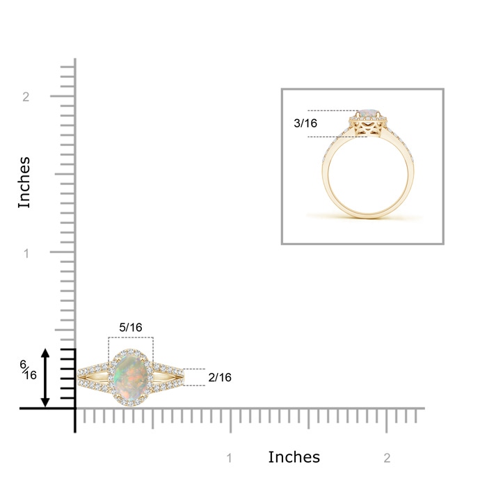 6x4mm AAAA Oval Opal Split Shank Halo Ring in Yellow Gold product image