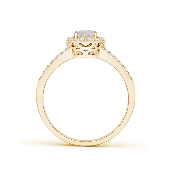 7x5mm AAAA Oval Opal Split Shank Halo Ring in Yellow Gold product image