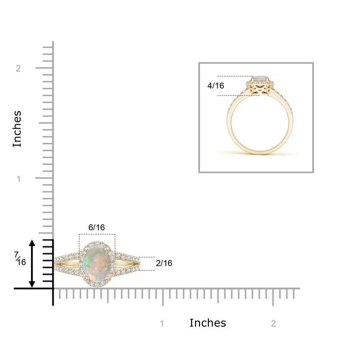 7x5mm AAAA Oval Opal Split Shank Halo Ring in Yellow Gold product image