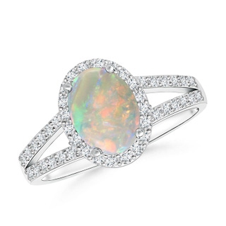 8x6mm AAAA Oval Opal Split Shank Halo Ring in P950 Platinum