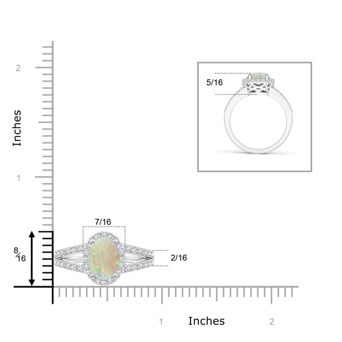 9x7mm AAA Oval Opal Split Shank Halo Ring in White Gold Product Image
