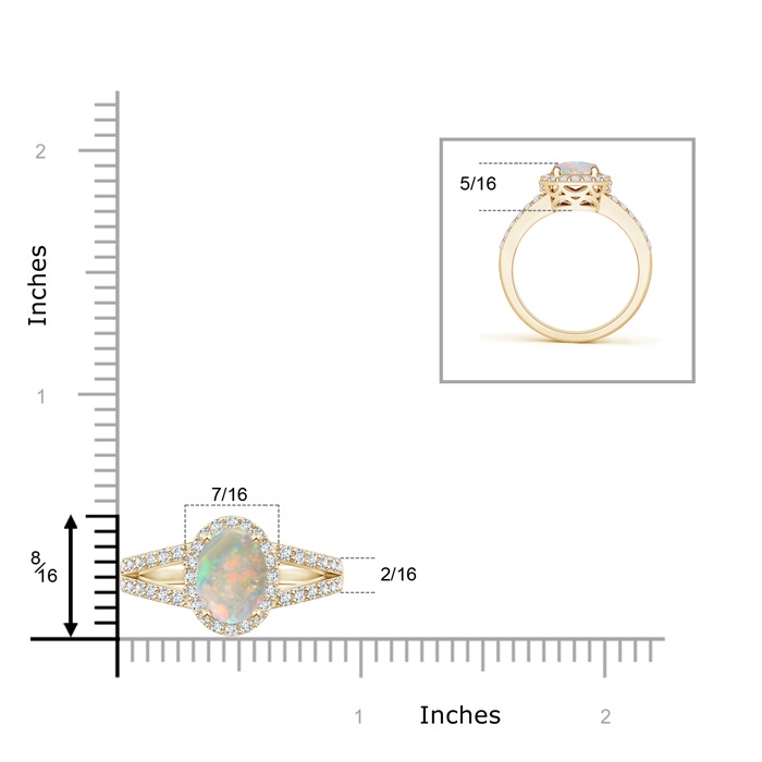 9x7mm AAAA Oval Opal Split Shank Halo Ring in Yellow Gold product image