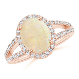 13.86x10.16x4.37mm AAAA GIA Certified Oval Opal Split Shank Halo Ring in 18K Rose Gold