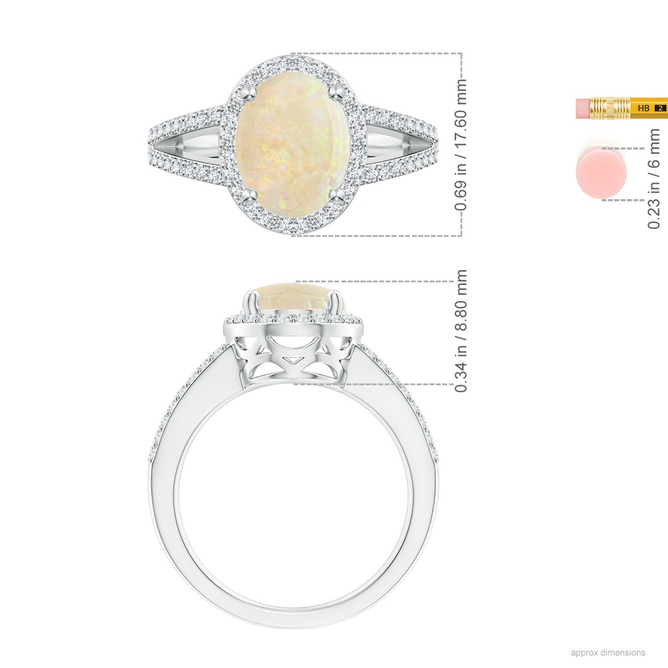 13.86x10.16x4.37mm AAAA GIA Certified Oval Opal Split Shank Halo Ring in 18K White Gold ruler