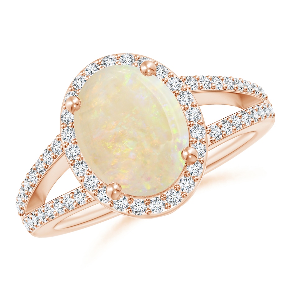 13.86x10.16x4.37mm AAAA GIA Certified Oval Opal Split Shank Halo Ring in Rose Gold 