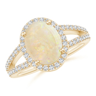 13.86x10.16x4.37mm AAAA GIA Certified Oval Opal Split Shank Halo Ring in Yellow Gold