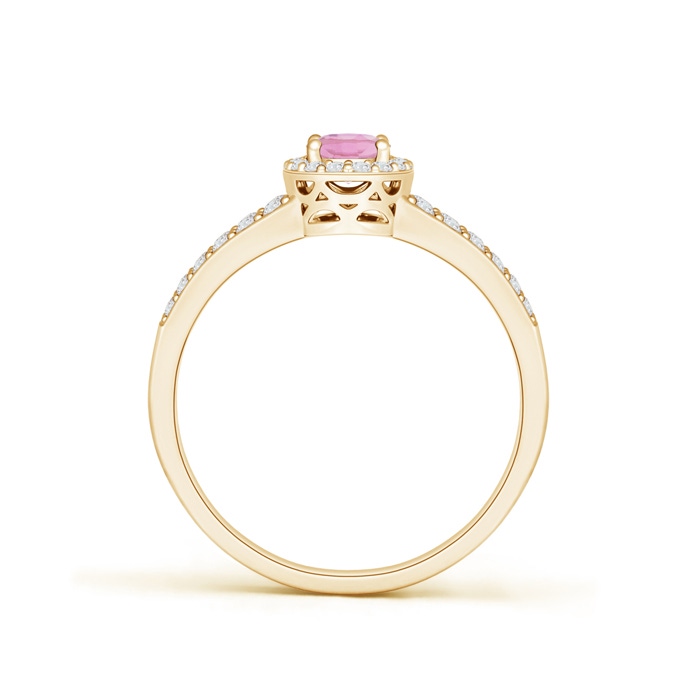 6x4mm A Oval Pink Tourmaline Split Shank Halo Ring in 9K Yellow Gold product image