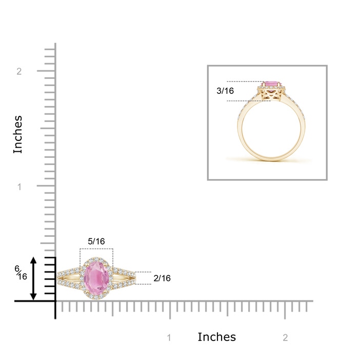 6x4mm A Oval Pink Tourmaline Split Shank Halo Ring in 9K Yellow Gold product image