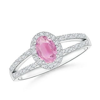 6x4mm A Oval Pink Tourmaline Split Shank Halo Ring in P950 Platinum