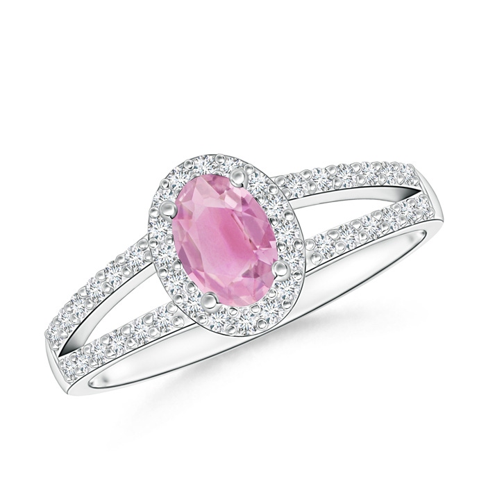 6x4mm A Oval Pink Tourmaline Split Shank Halo Ring in White Gold 