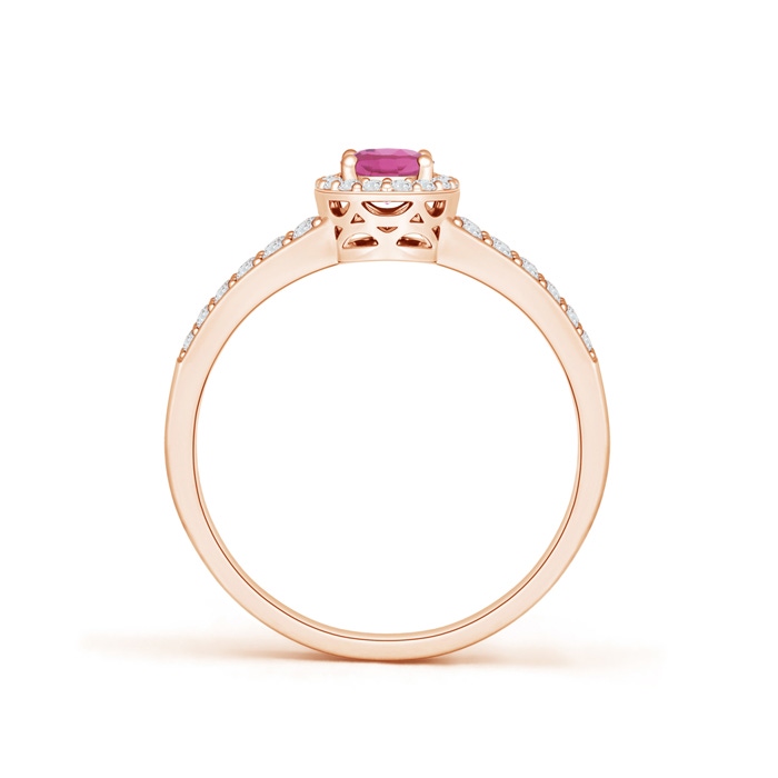 6x4mm AAA Oval Pink Tourmaline Split Shank Halo Ring in 9K Rose Gold product image