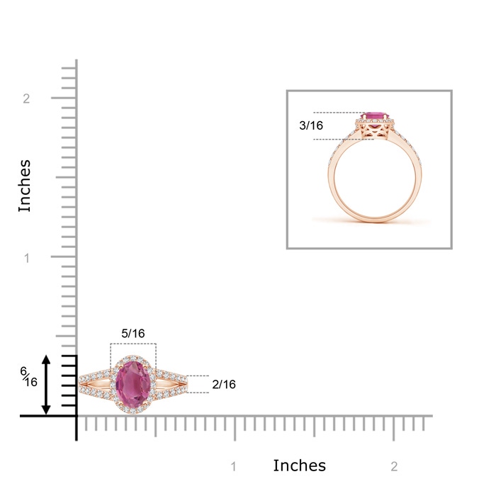 6x4mm AAA Oval Pink Tourmaline Split Shank Halo Ring in 9K Rose Gold product image