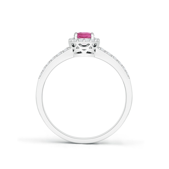 6x4mm AAA Oval Pink Tourmaline Split Shank Halo Ring in White Gold product image