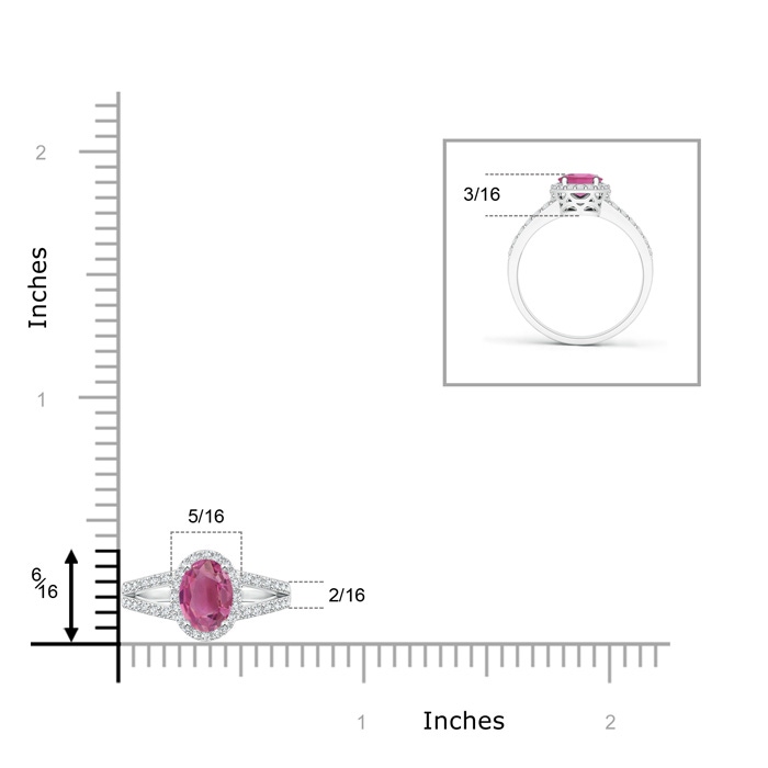 6x4mm AAA Oval Pink Tourmaline Split Shank Halo Ring in White Gold product image