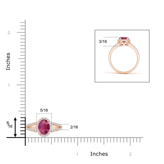 6x4mm AAAA Oval Pink Tourmaline Split Shank Halo Ring in Rose Gold Product Image