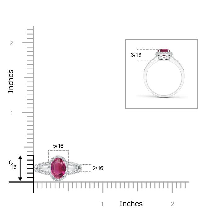 6x4mm AAAA Oval Pink Tourmaline Split Shank Halo Ring in White Gold - ruler
